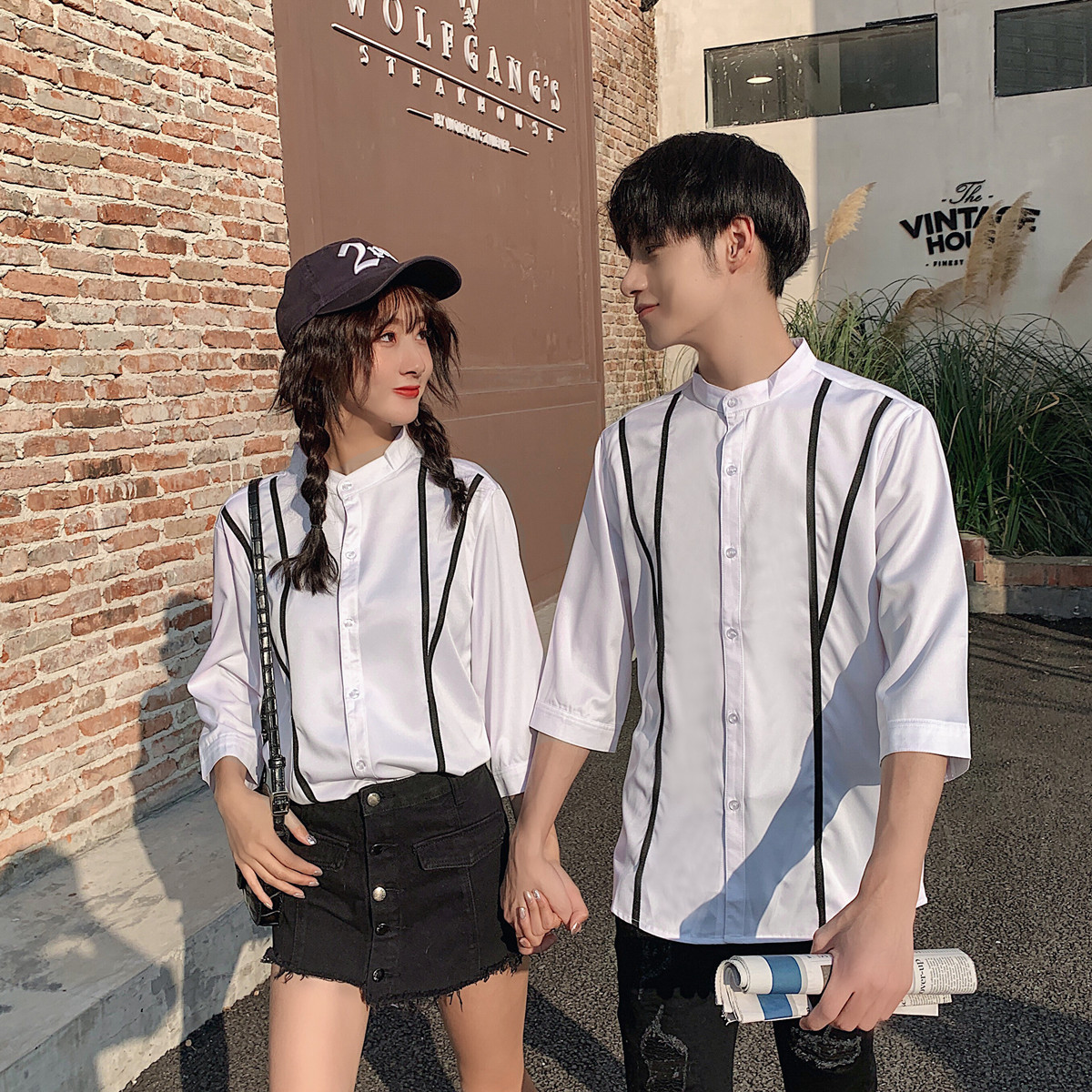 Real photo of student uniform slim fit 5-point middle sleeve shirt white shirt for men and women