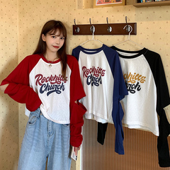 Real shot new color matching letter printed long sleeve T-shirt