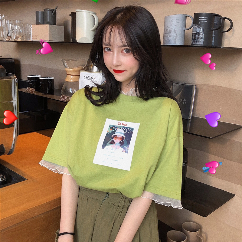 Real time Matcha green short sleeve T-shirt women's new fashion loose shirt summer clothes forest half sleeve