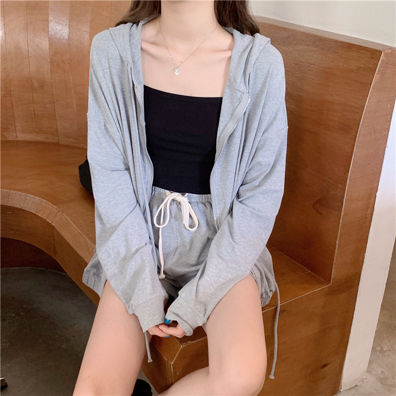 Real shot 25% cotton 75% fiber autumn and winter fashion suit women's versatile thin sweater long shorts