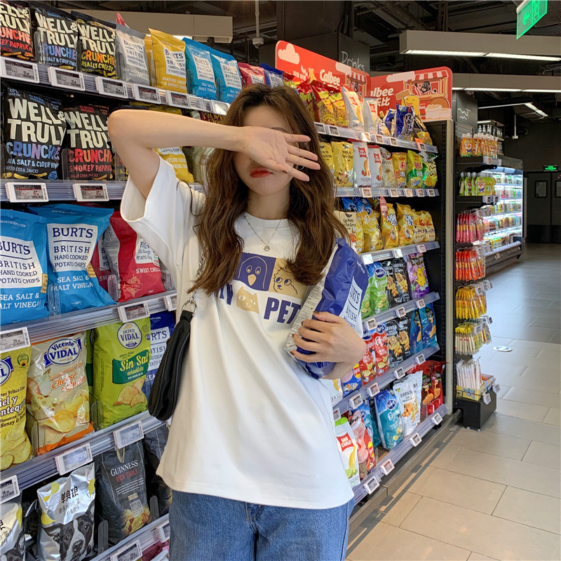 New loose animation print short sleeve T-shirt for women