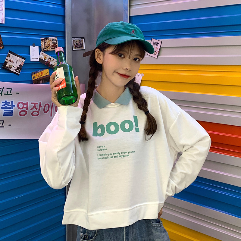 Real shooting new loose college style long sleeve sweater for women