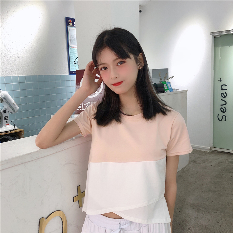 Real shot cotton spandex design sense careful machine student high elastic minority short sleeve T-shirt girl