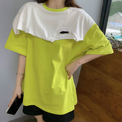 實拍假兩件短袖恤女寬鬆拼接上衣夏季年新款