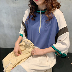 實拍短袖恤春夏季拉鏈立領怪味少女嘻哈半袖上衣