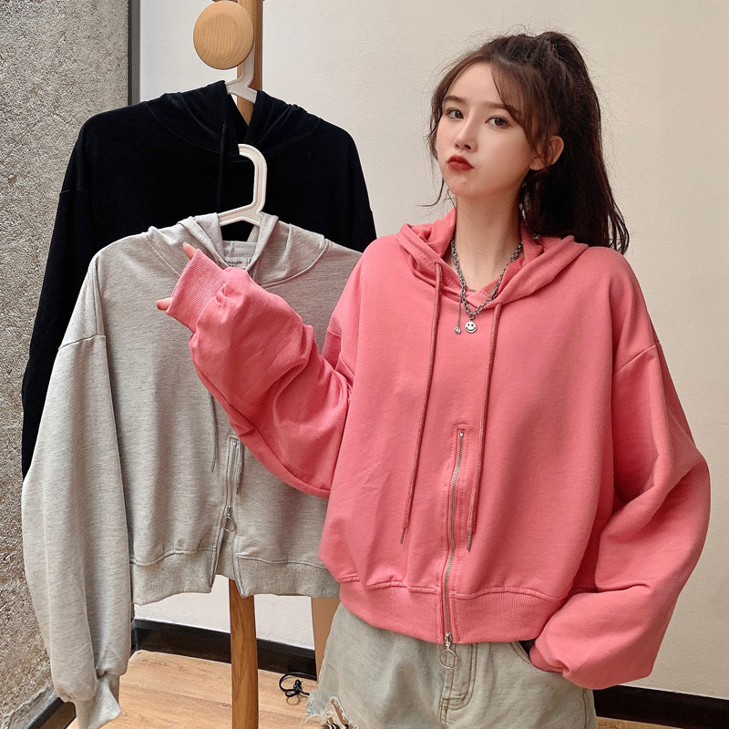 Real shot hooded zippered sweater Han banchao