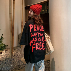 Real shot summer graffiti print female couple loose BF hip hop short sleeve T-shirt national trend