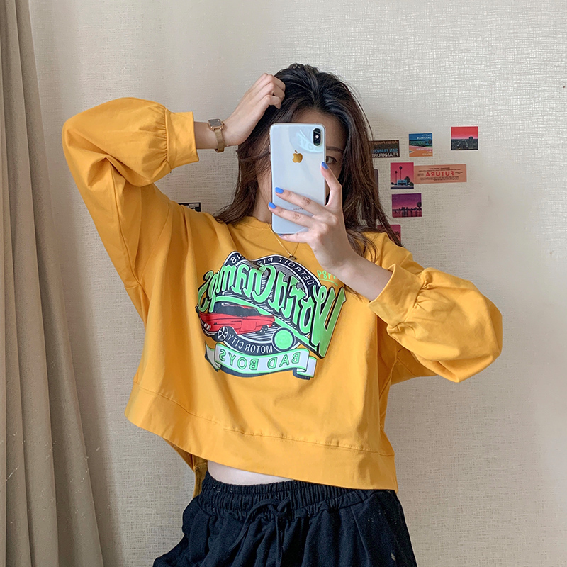 Real shot personality design loose short loose versatile long sleeve sweater woman