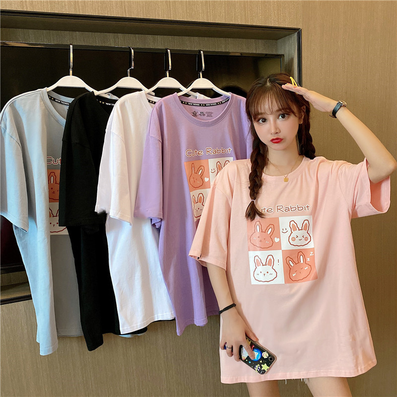 Live action cartoon print loose student half sleeve best friend summer sisters