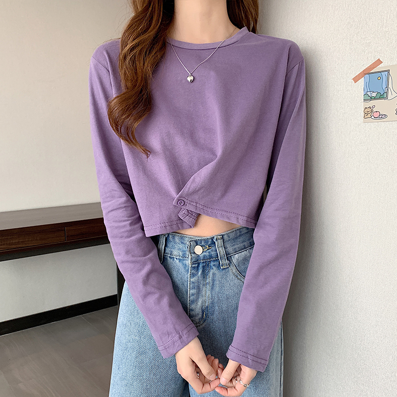 Real shooting super fire long sleeve T-shirt women's fashion Korean loose Baita short top