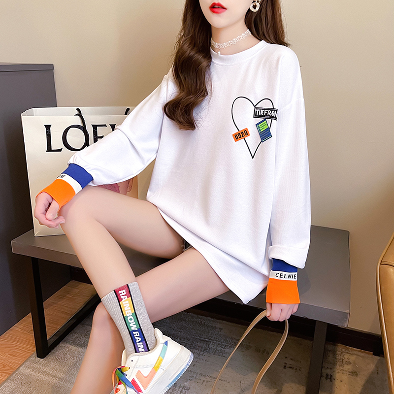 Real shooting long sleeve T-shirt women's spring and autumn Korean fake two new student top large women's clothes