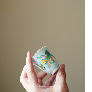 景德镇仿古手绘粉彩描金 狮子绣球品杯 闻香杯 主人茶 品茗杯