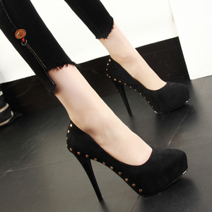12cm性感超高跟韩版细跟尖头优雅高跟鞋黑色浅口防水台百搭女单鞋