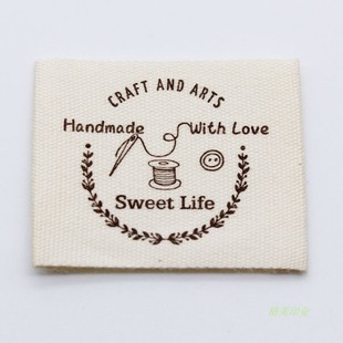 大尺寸handmade纯棉布标印标现货本白棉带DIY手工品布标玩偶商标