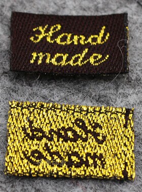 饰品迷你发卡头饰头箍标签双锦织标金色米色handmade布标手工标签
