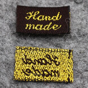 饰品迷你发卡头饰头箍标签双锦织标金色米色handmade布标手工标签