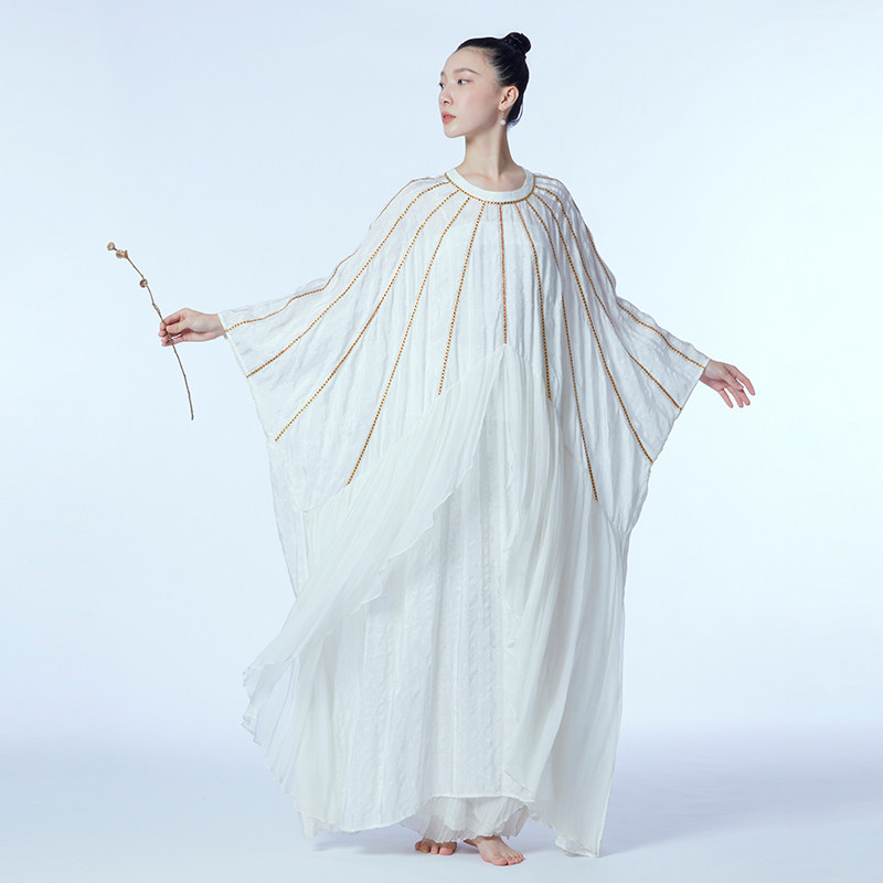 花椿诗意女士宽松袍子丝麻连衣裙巨好看的中国风大码高端轻奢女装