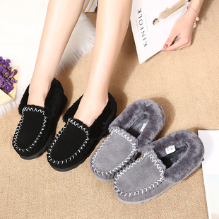 豆豆鞋 包子鞋 外穿女 澳洲羊皮毛一体懒人保暖雪地靴小黑鞋 2021新款