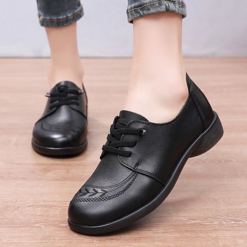 秋季新款深口头层妈妈鞋