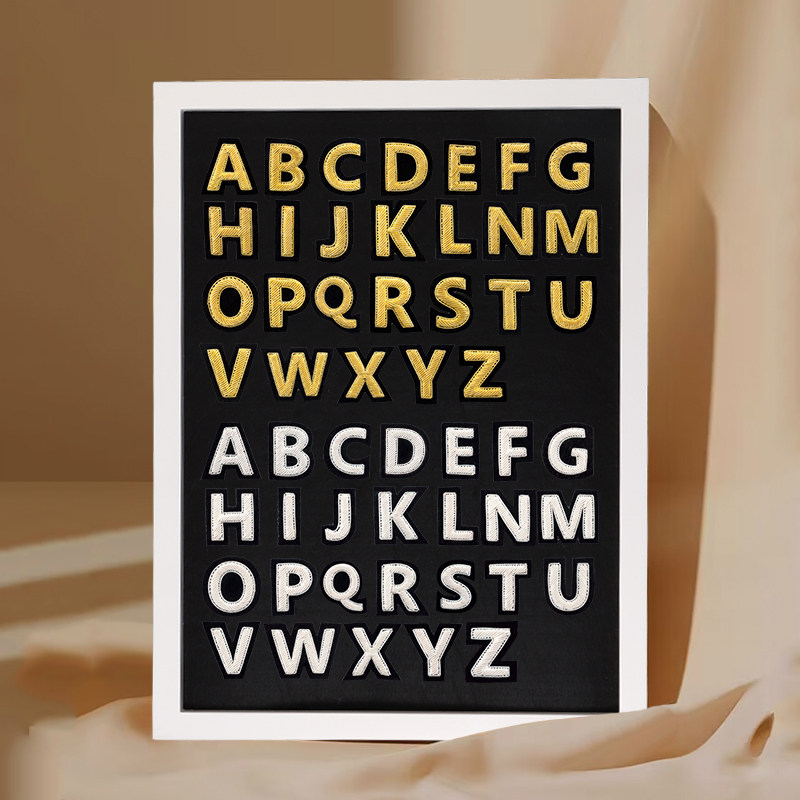 破洞修补布贴补丁手工刺绣印度丝大写首字母徽章diy衣服裤子装饰