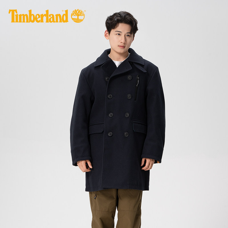 Timberland添柏岚男士户外双排扣夹棉保暖中长款呢子风衣A6FRZ