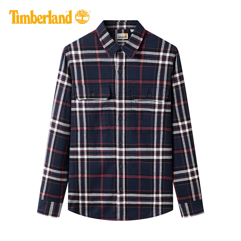 Timberland添柏岚男士户外棉质舒适透气格子翻领长袖衬衫A44H5