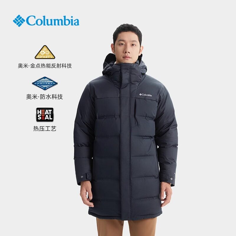 哥伦比亚男女同款户外防水金点热能保暖中长款羽绒服外套XE1260