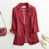 外套女七分袖 2025秋季 休闲薄款 醋酸缎面西装 白色防晒西服短款 上衣