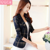 新款 格子小西装 长袖 2025秋装 西服短款 外套修身 女韩版 小个子上衣