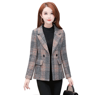 2026秋款新款格子毛呢西装外套女上衣修身短款西服小个子呢子大衣