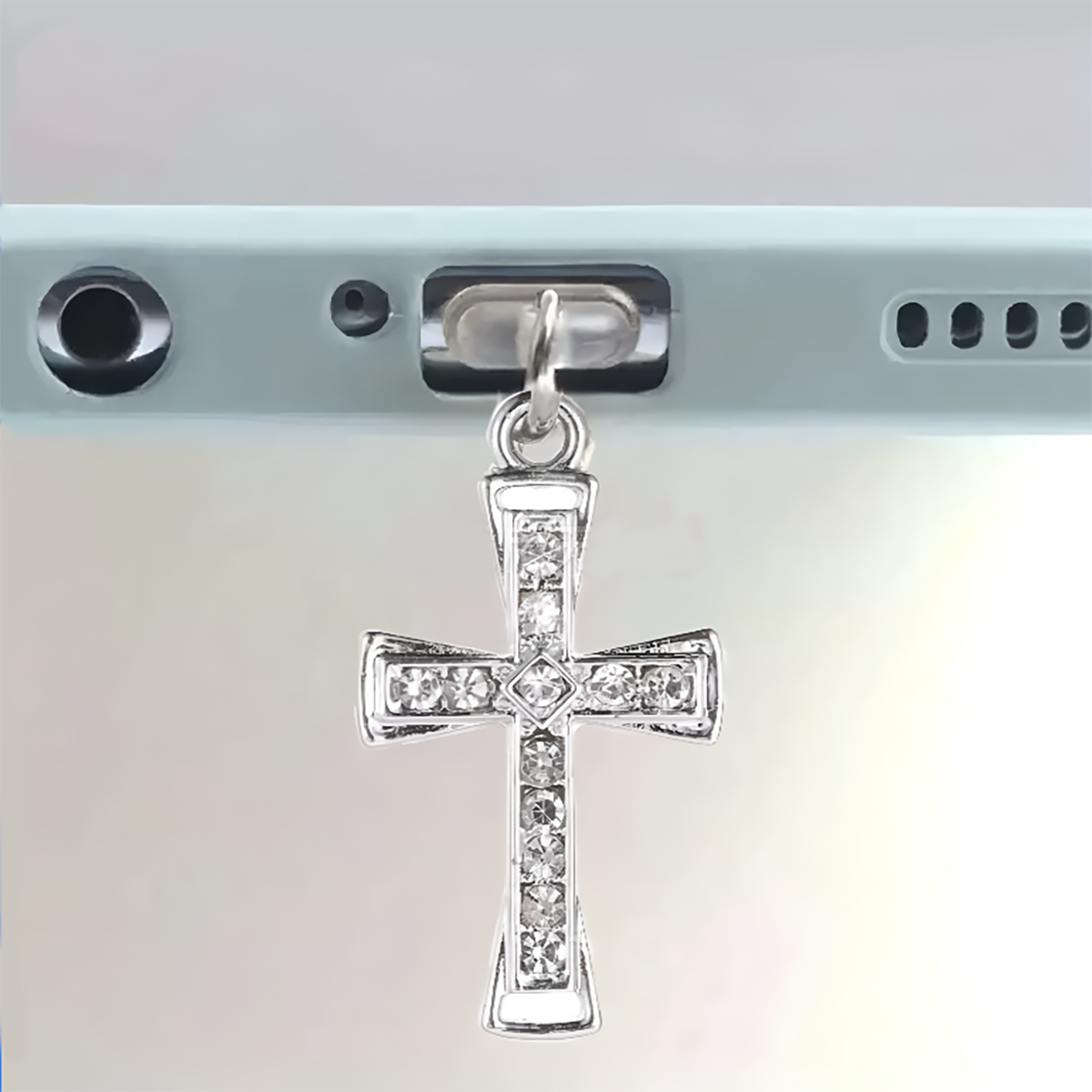 适用于华为小米iPhonetype-c端口手机防尘塞挂饰挂件水钻十字架