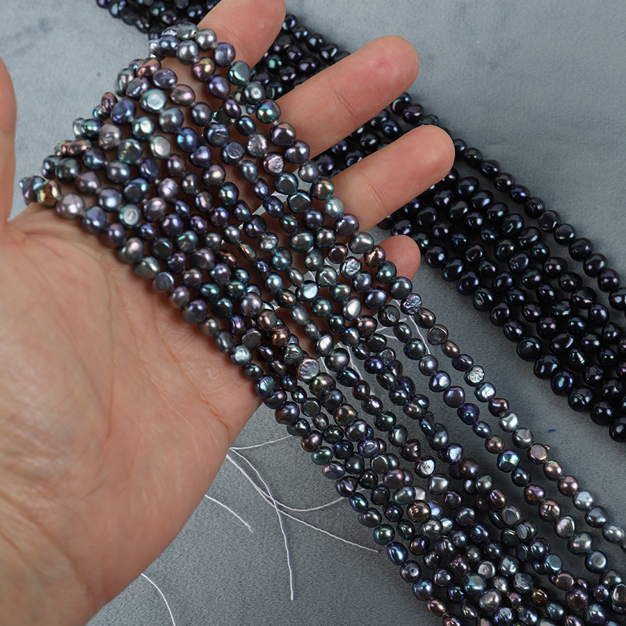 辐照黑天然淡水珍珠无核异形巴洛克5-6mm 36cm项链diy半成品材料
