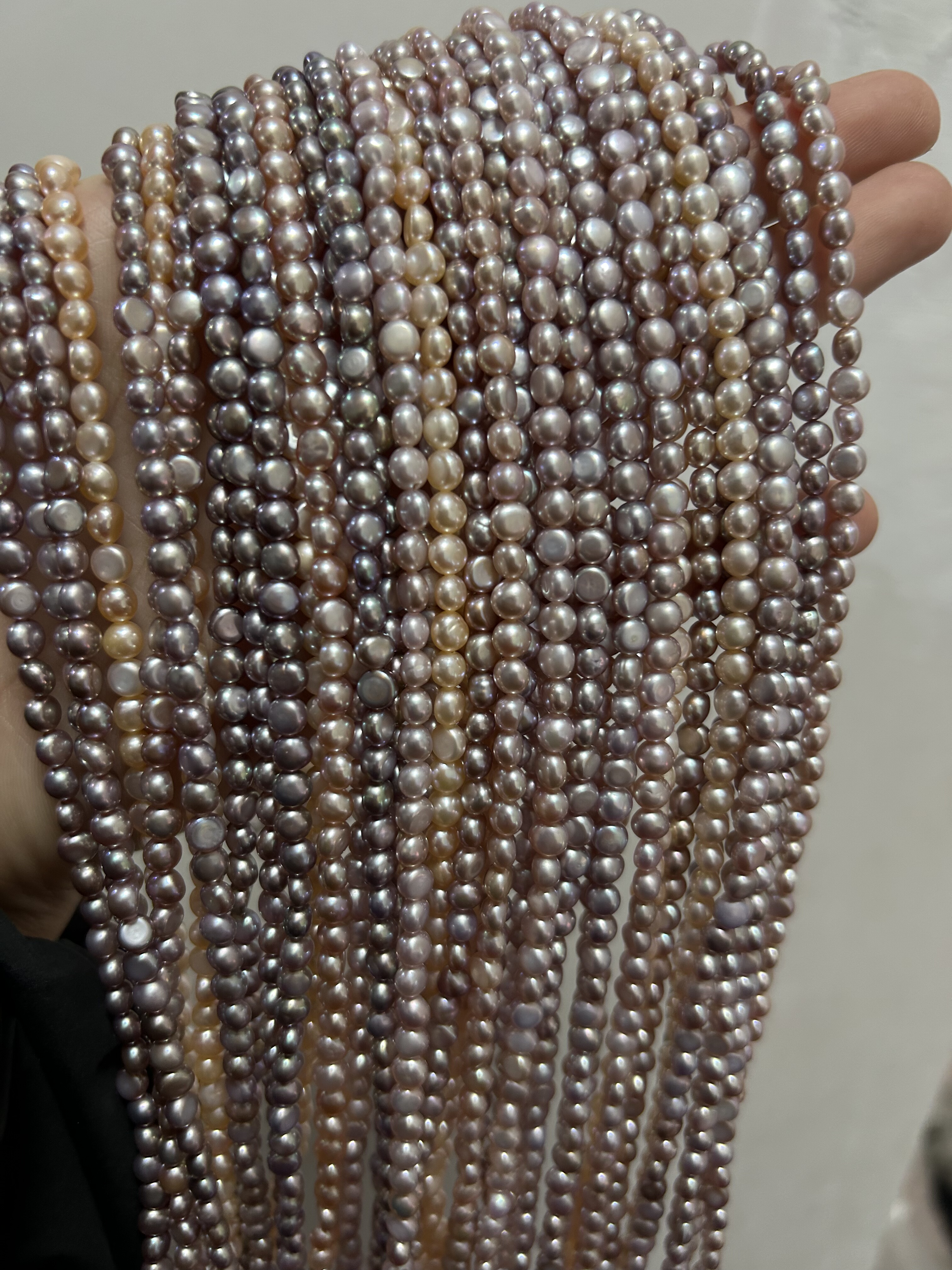 4-5两面光侧孔天然淡水无核39cm 粉紫色超亮强光diy半成品项链