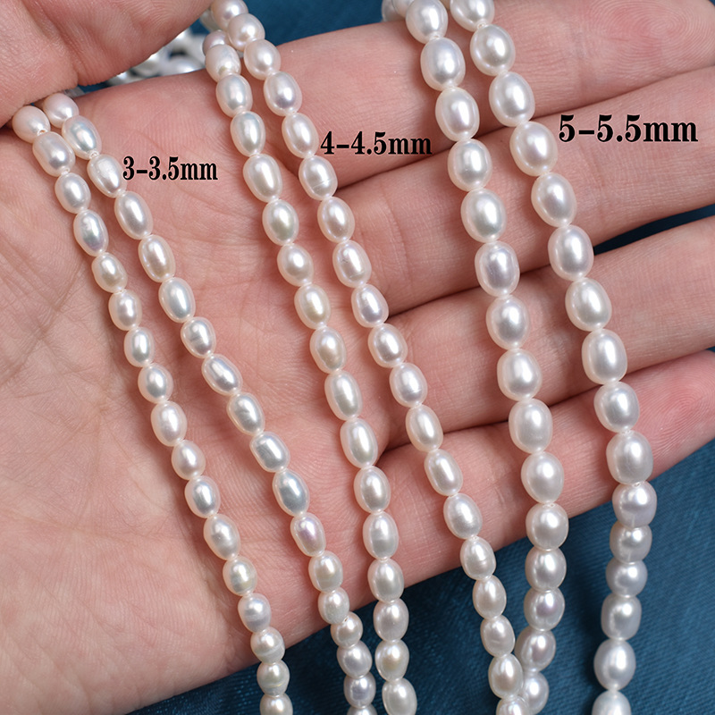 强光 天然淡水珍珠米形3-4-5mm米珠巴洛克diy手工项链串珠散珠