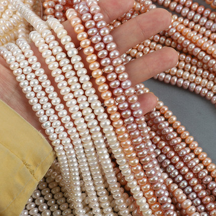 天然7-7.5mm淡水无核珍珠扁珠扁圆diy37cm半成品项链锁骨链