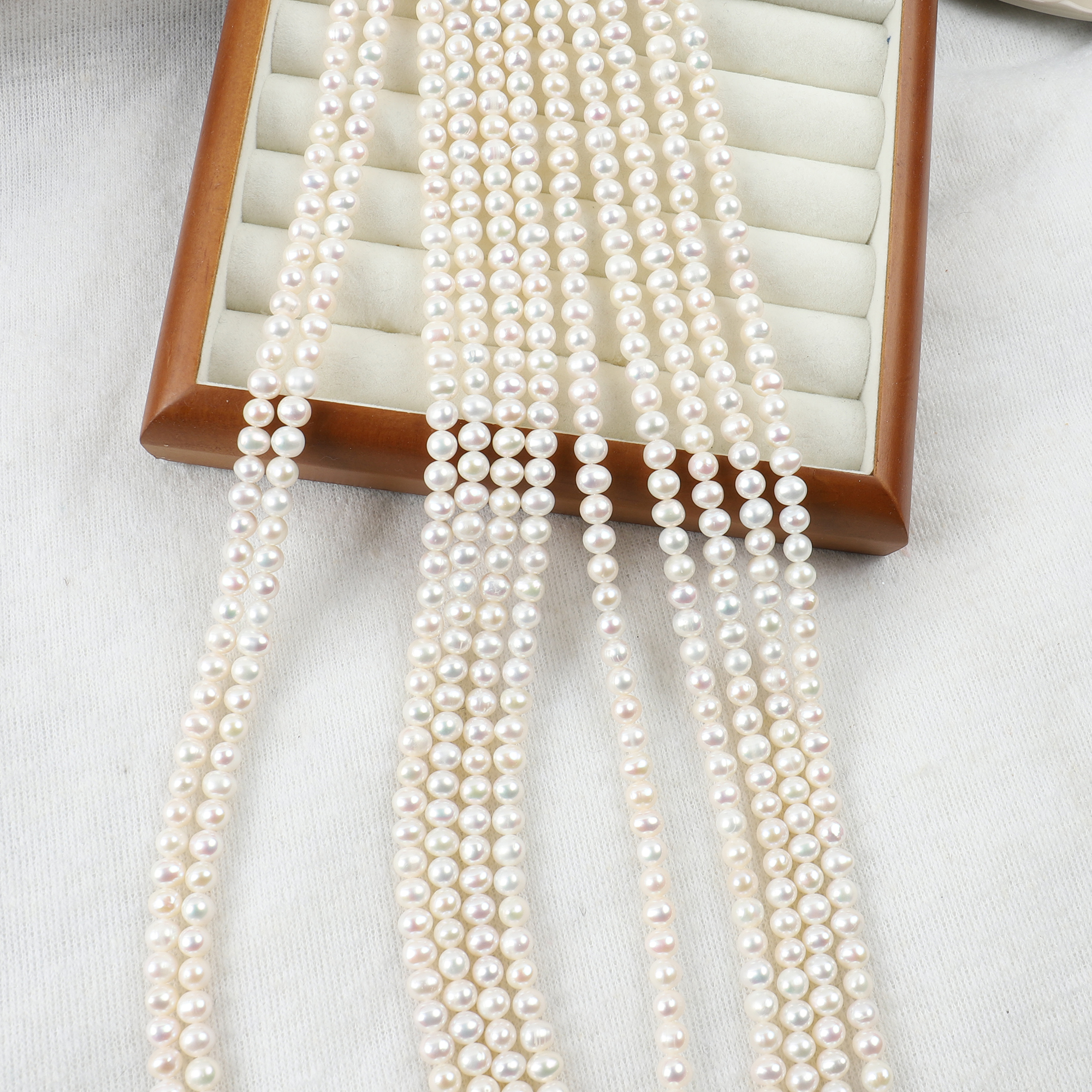 淡水珍珠项链天然白色6-6.5mm 有核圆珠DIY手工颈饰半成品串珠