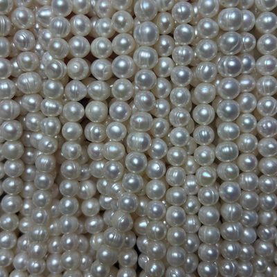 7mm清爽螺纹珠白亮干净淡水天然珍珠36cm半成品DIY毛衣链串珠