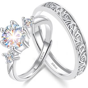 DAISY莫桑石戒指情侣对戒纯银一对婚戒对戒结婚求婚钻戒女 官方DR