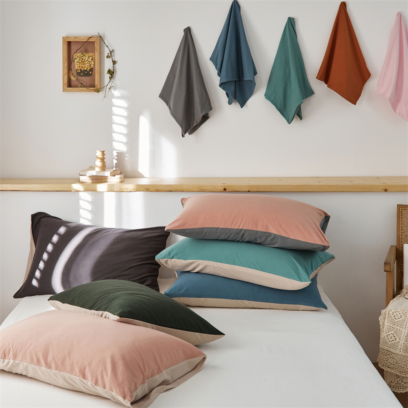 全棉针织棉家用单品枕套 日式简约纯色纯棉枕头套学生48*74【一对