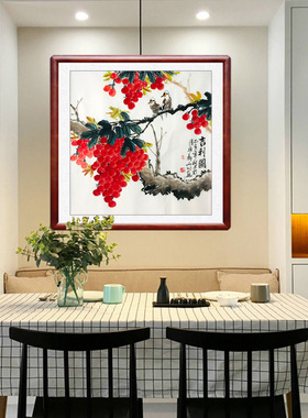 吉利图荔枝花鸟国画黄山川手绘真迹水墨画四尺斗方玄关客厅装饰画