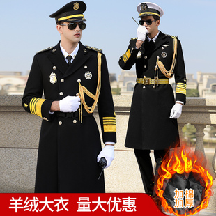 黑色羊毛呢大衣保安工作服冬装礼宾服装形象岗制服男长款加棉冬装