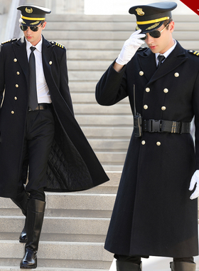 北鹰机长空少毛呢大衣男飞行员加厚物业迎宾保安长款冬装羊毛呢子