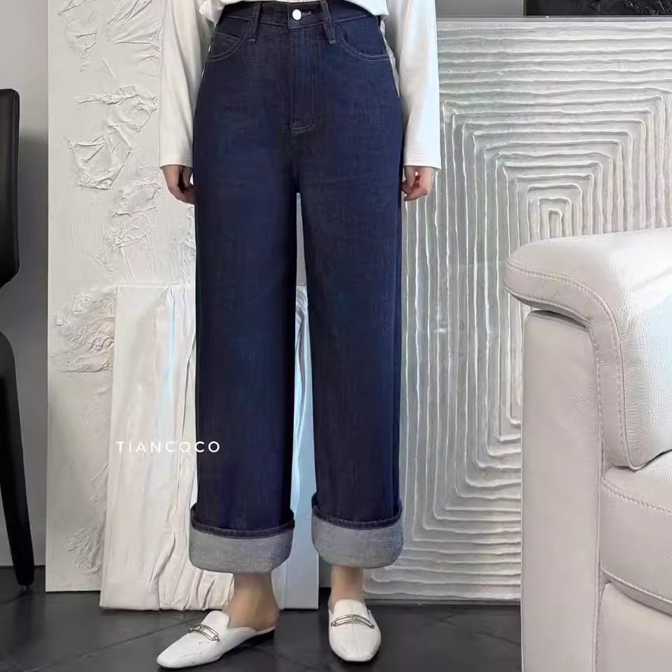 TIANCOCO复古英气优雅vs帅气高腰阔腿时髦牛仔裤女宽松显瘦长裤,女装/女士精品,牛仔裤,淘宝优惠券,粉丝福利购,淘宝优惠卷