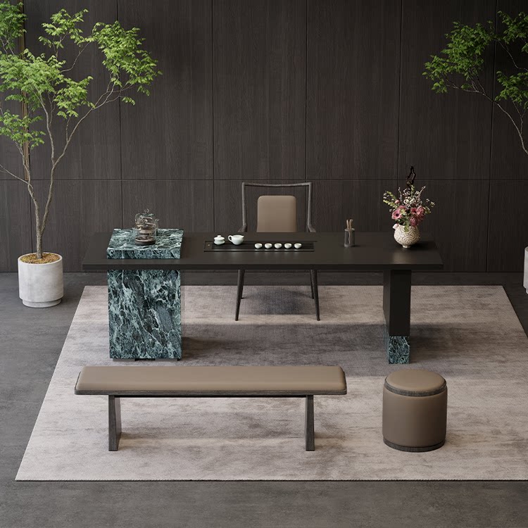 轻奢新中式实木岩板茶台新款极简风大户型高级大气茶桌设计师款