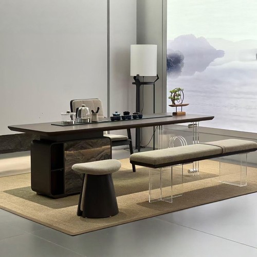 现代高级感实木大板茶台家用客厅办公室烧水一体茶室亚克力泡茶桌