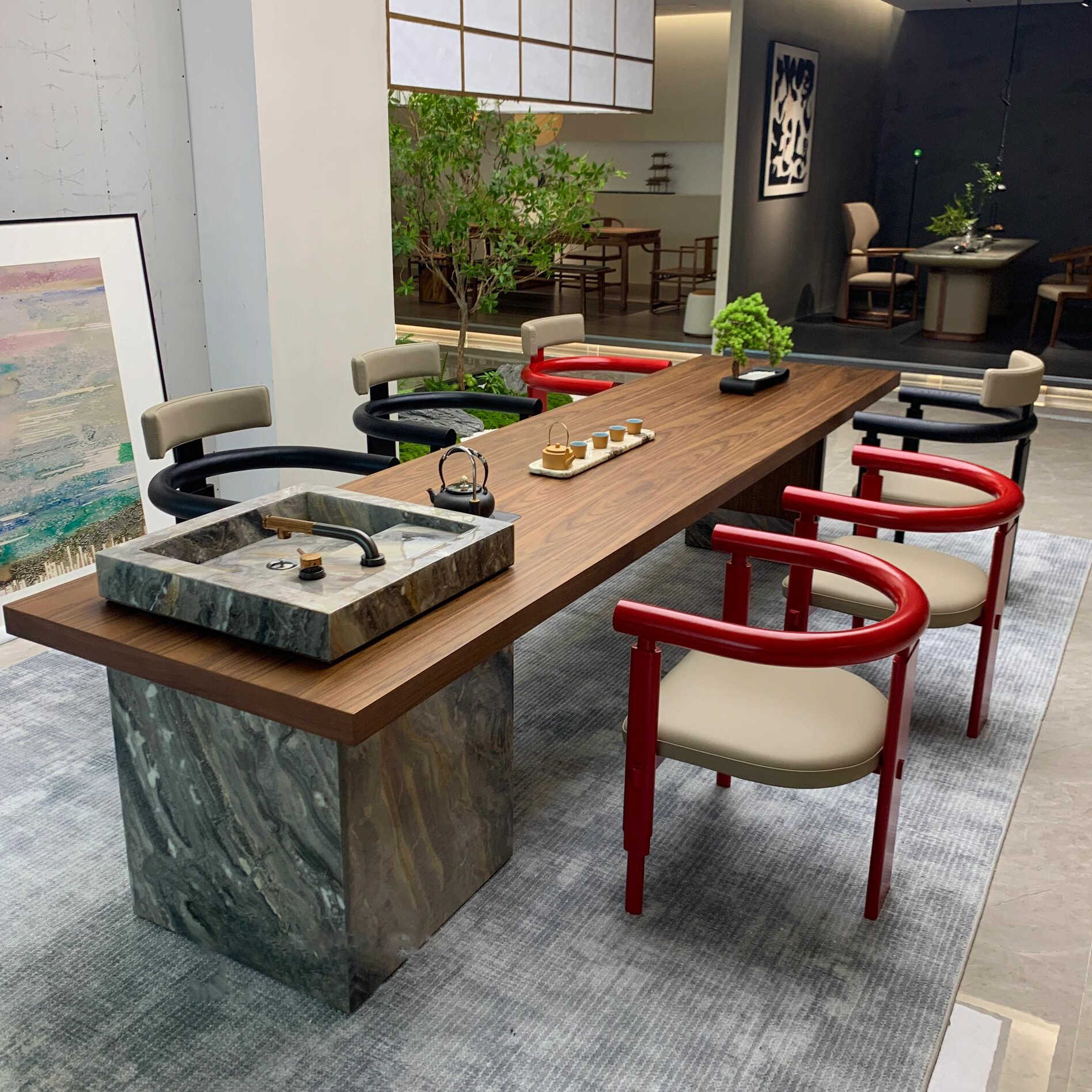 2025新款轻奢北美胡桃木茶桌岩板水槽一体别墅茶台办公室接待茶桌,住宅家具,家用茶台/茶桌,淘宝优惠券,粉丝福利购,淘宝优惠卷