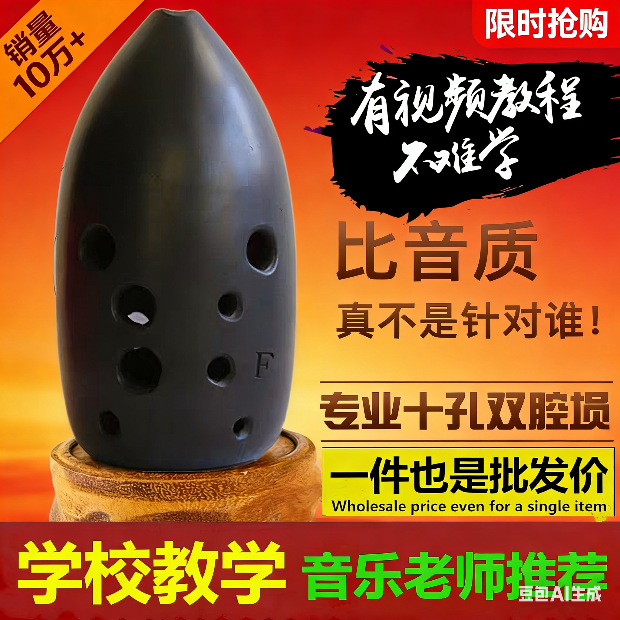 产地货源古埙10孔十孔双腔黑笔筒陶埙初学者入门学生成人趣谈乐器