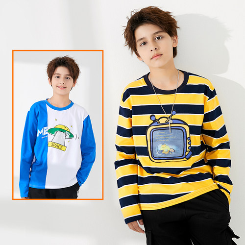 男童长袖T恤加肥加纯棉打底衫