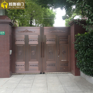 铜门别墅大门后院双开门花园电动铜门定制新中式纯铜院墙门