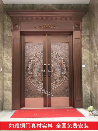 上海如雅铜门农村自建房进户铜大门紫铜真铜门别墅铜防盗门厂家